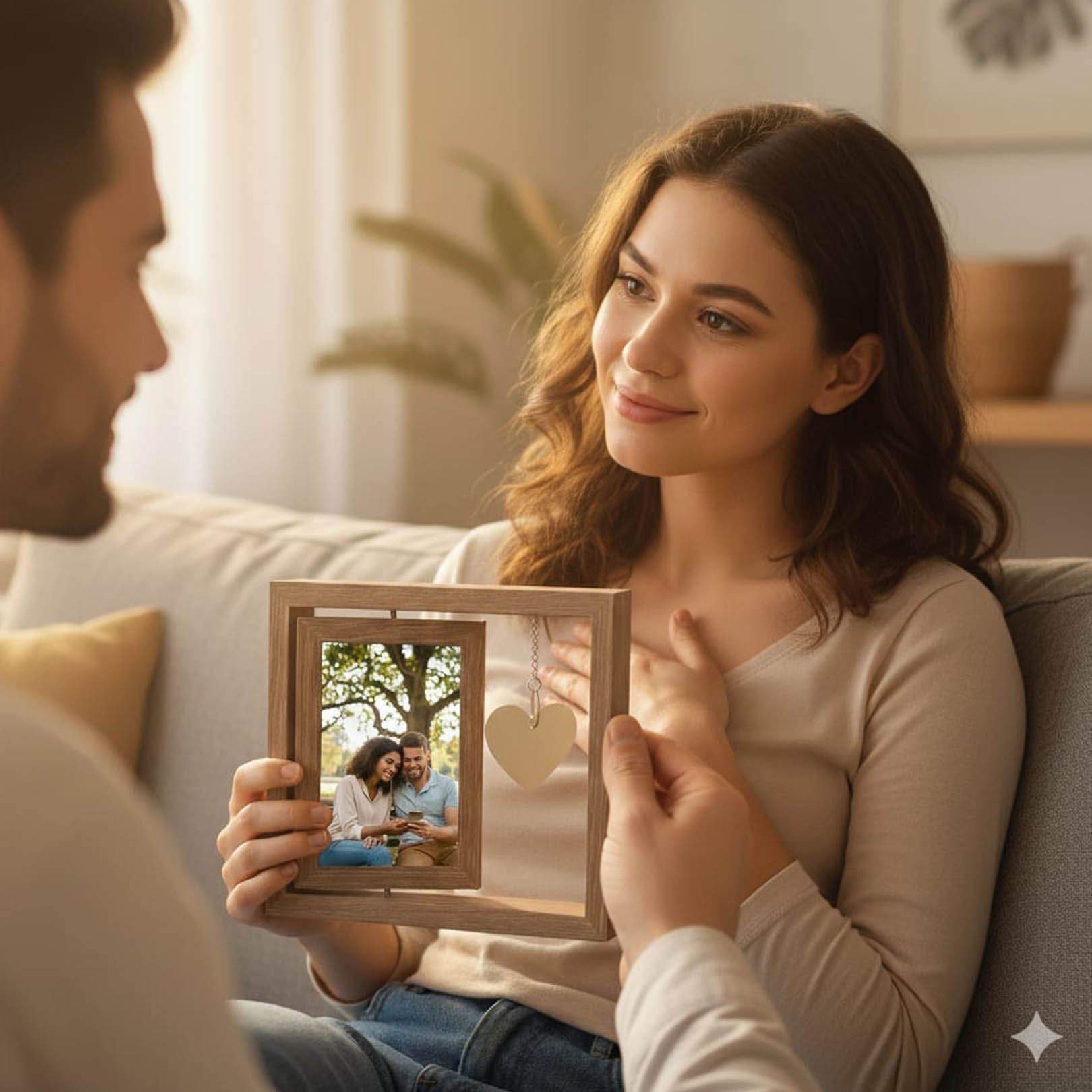 Rotating Wooden Double-Sided Photo Frame